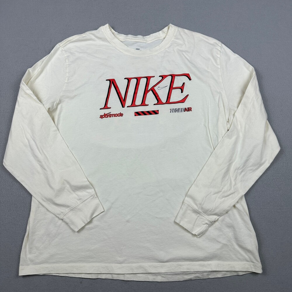 Nike Shirt Men 2XL Cream Geared To The Max Anime Tuned Air Long Sleeve Graphic